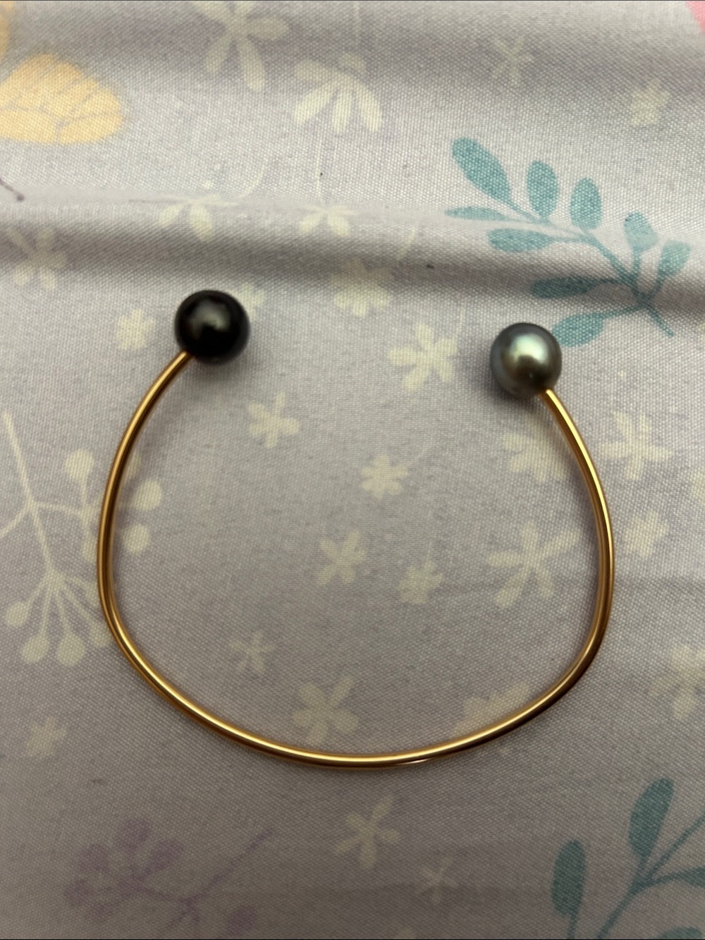 Gold Open Cuff Bracelet with Dark Pearls